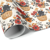 Rot / Schwarz / Orange Blume in Körben Geschenkpapier (Rolleneckpunkt)