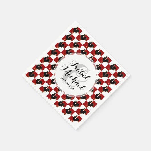 Rot-Schwarz-Rooster-Hühnermuster Serviette (Ecke)