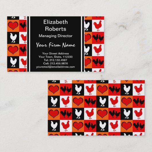 Rot-Schwarz-Rooster-Hühnermuster Visitenkarte (Vorne/Hinten)