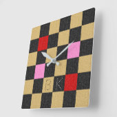 Rot-schwarz-rosa-Glitzer Gelbe Chic Quadratische Wanduhr (Winkel)