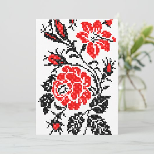 Rot/Schwarz Rose Kreuzstich Russisches Muster (Stehend Vorderseite)