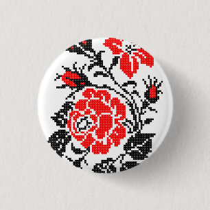 Rot/Schwarz Rose Kreuzstich Russisches Muster Button