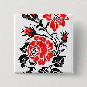 Rot/Schwarz Rose Kreuzstich Russisches Muster Button