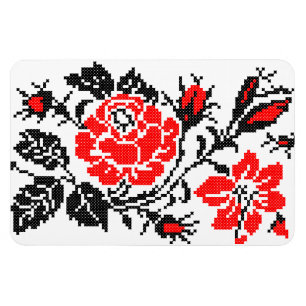 Rot/Schwarz Rose Kreuzstich Russisches Muster Magnet