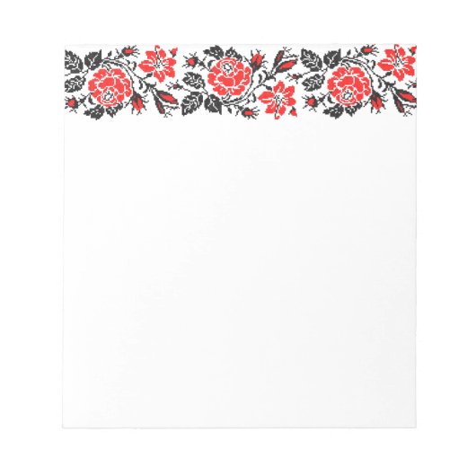 Rot/Schwarz Rose Kreuzstich Russisches Muster Notizblock (Vorderseite)