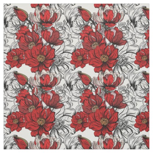 Rot-Schwarz-Rosen-Muster-Blumenumriss Stoff (Muster)