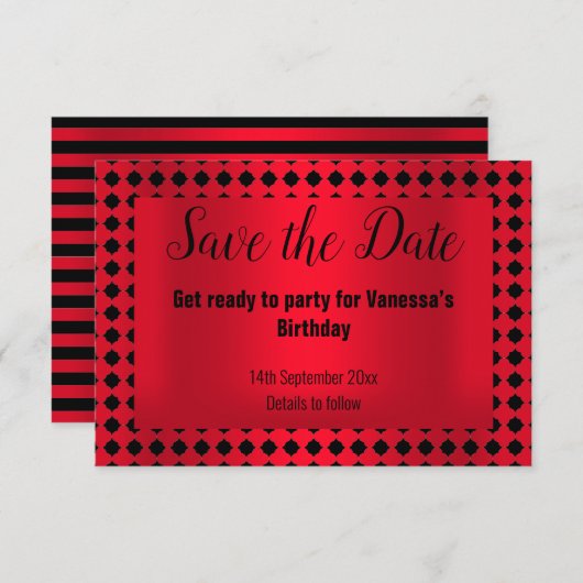 ROT SCHWARZ SAVE THE DATE GEMUSTERT ANKÜNDIGUNG (Vorne/Hinten)
