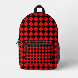 Rot-Schwarz-Schachbrett-Diamantmuster Bedruckter Rucksack