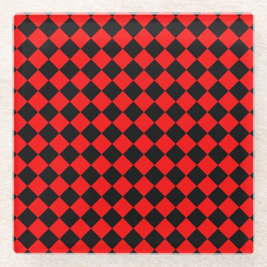 Rot-Schwarz-Schachbrett-Diamantmuster Glasuntersetzer (Vorderseite)