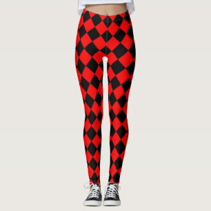 Rot-Schwarz-Schachbrett-Diamantmuster Leggings