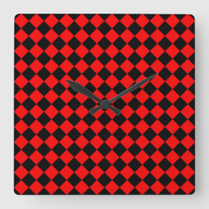 Rot-Schwarz-Schachbrett-Diamantmuster Quadratische Wanduhr