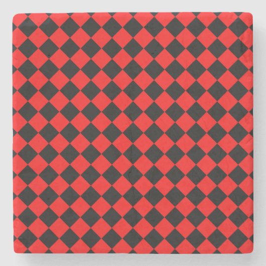 Rot-Schwarz-Schachbrett-Diamantmuster Steinuntersetzer (Vorderseite)