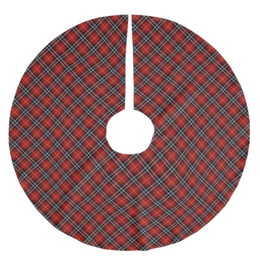 Rot-Schwarz-Schottischer Tartan Kariert Polyester Weihnachtsbaumdecke (Vorderseite)