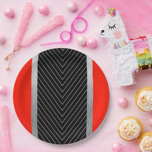 Rot, Schwarz, Schwarz und Weiß Pappteller (Party)