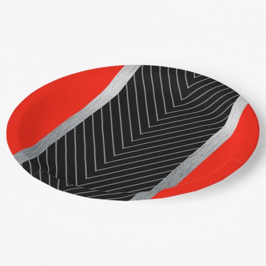 Rot, Schwarz, Schwarz und Weiß Pappteller (Schrägansicht)