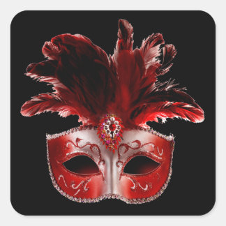 Rot-Schwarz-Silber-Masquerade-Party-Aufkleber Quadratischer Aufkleber