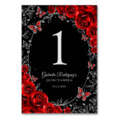 Rot Schwarz Silber Quinceanera Tischnummer (Rückseite)