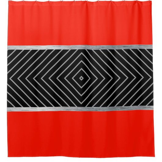 Rot, Schwarz, Silber und Weiß Duschvorhang (Vorderseite)
