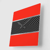 Rot, Schwarz, Silber und Weiß Quadratische Wanduhr (Winkel)