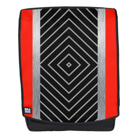 Rot, Schwarz, Silber und Weiß Rucksack (Vorderseite)