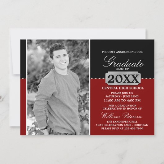 Rot/Schwarz-Silberplatte Abschluss Einladung (Vorderseite)