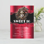 Rot schwarz süß 16 Mädchen Maskerade Maske 3D Glam Einladung (Stehend Vorderseite)