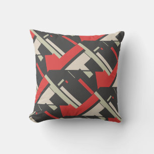 Rot Schwarz Taupe Beige gekachelte diagonale abstr Kissen