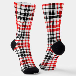 Rot Schwarz Twill Karo Tartan auf Weiß  Socken