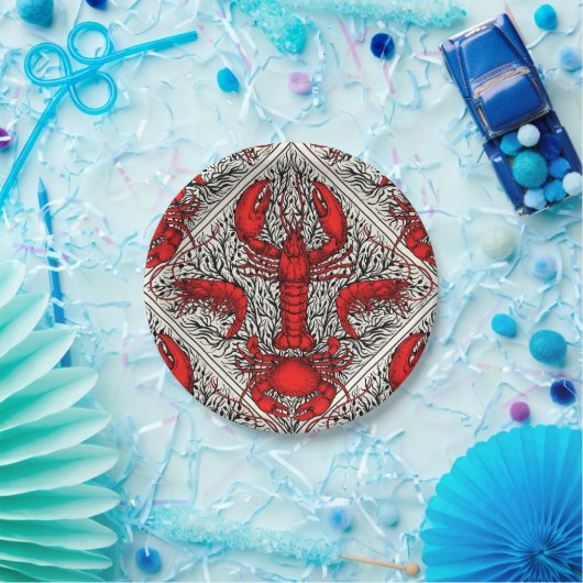 Rot, Schwarz und Elfenbein Pappteller (Party)