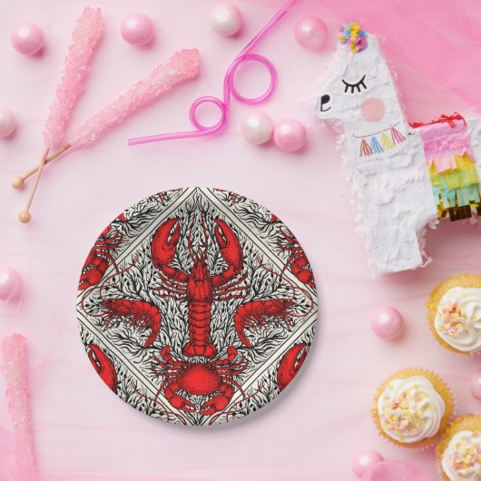 Rot, Schwarz und Elfenbein Pappteller (Party)