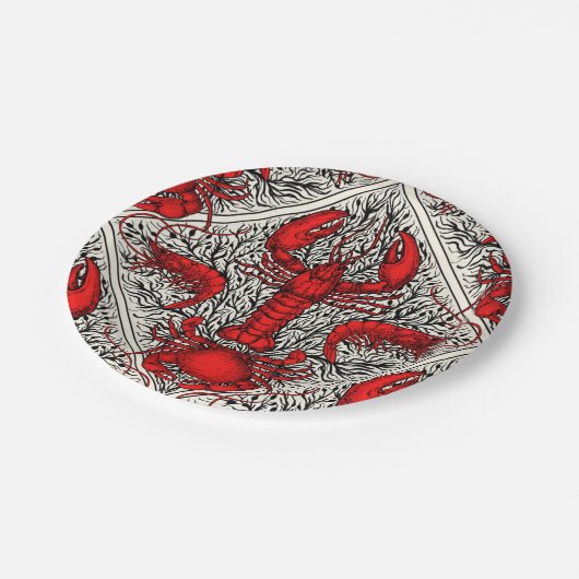 Rot, Schwarz und Elfenbein Pappteller (Schrägansicht)