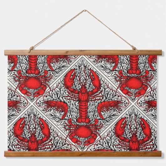 Rot, Schwarz und Elfenbein Wandteppich Mit Holzrahmen (Vorne)