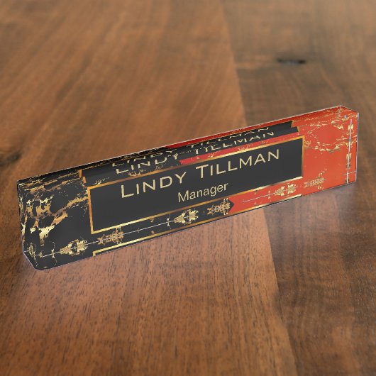 Rot, Schwarz und Gold-Marmor-Design Namensplakette (Seite)