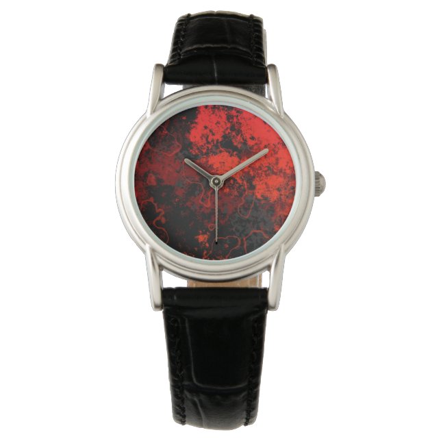 Rot, Schwarz und Graumarmor Abstrakt Armbanduhr (Vorderseite)