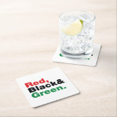 Rot, Schwarz und Grün. Rechteckiger Pappuntersetzer (Vor Ort)