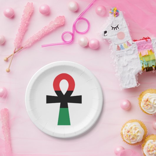 Rot, Schwarz und grüner Ankh Pappteller (Party)