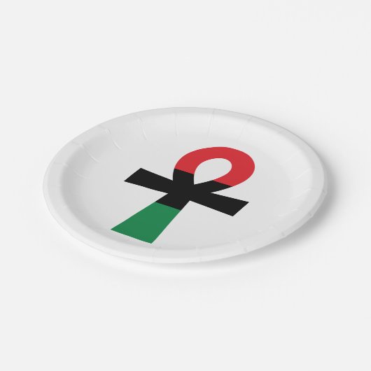 Rot, Schwarz und grüner Ankh Pappteller (Schrägansicht)