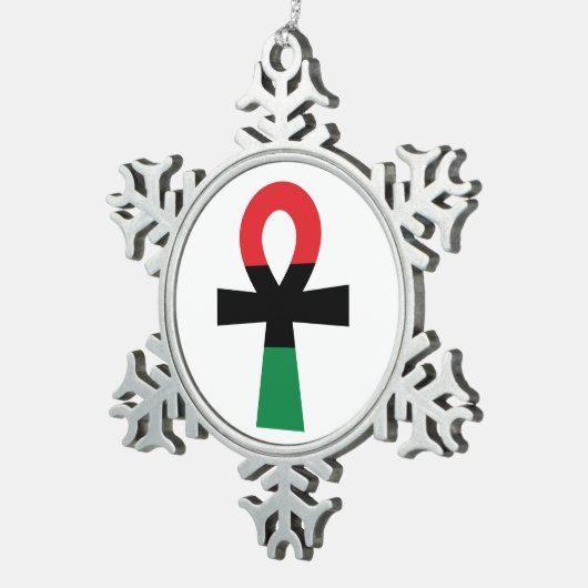 Rot, Schwarz und grüner Ankh Schneeflocken Zinn-Ornament (Rechts)