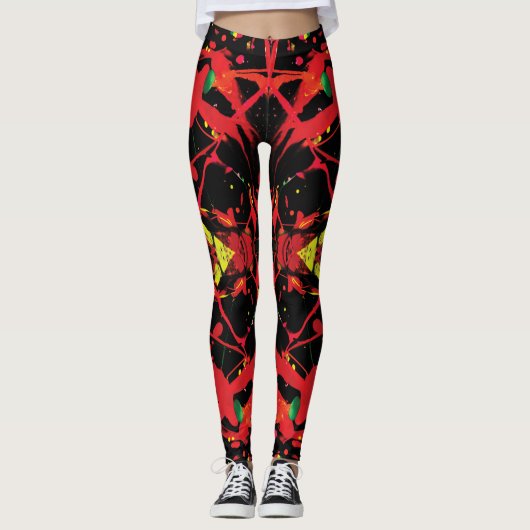 Rot, Schwarz und Phantastischer Spritzer Leggings (Vorderseite)