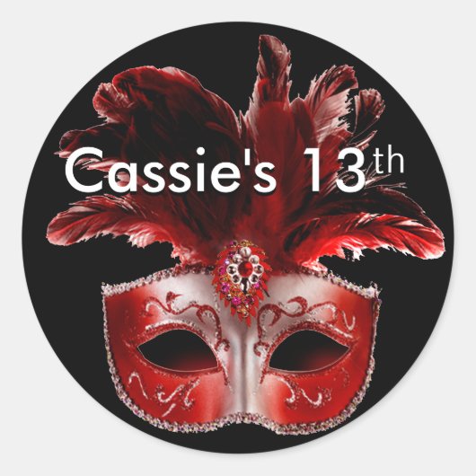 Rot, Schwarz und Silver Masquerade Party Sticker (Vorderseite)