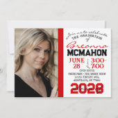 Rot, Schwarz und Weiß Abschluss 2 Foto Einladung (Vorderseite)