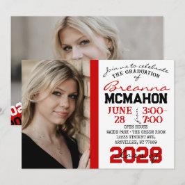 Rot, Schwarz und Weiß Abschluss 2 Foto Einladung