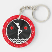 Rot, Schwarz und Weiß, billig, Gymnastik Team Gesc Schlüsselanhänger (Rückseite)