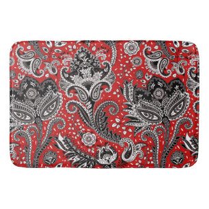 Rot Schwarz und Weiß Floral Paisley Bohemian Boho Badematte