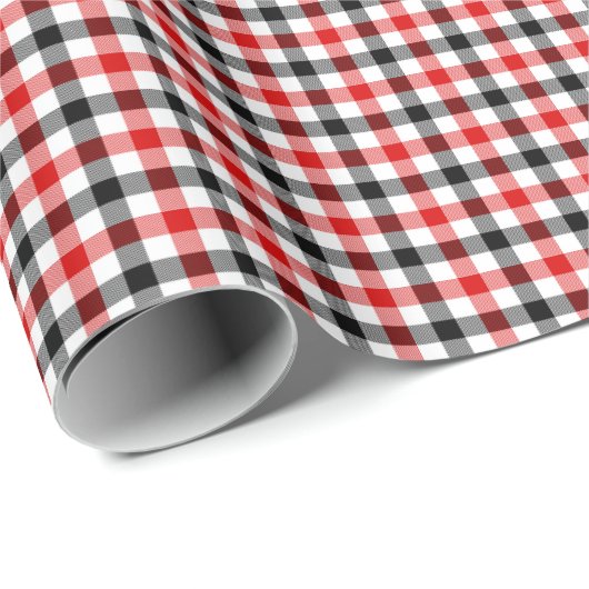 Rot Schwarz und Weiß Gingham Karo Geschenkpapier (Rolleneckpunkt)