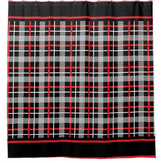 Rot, Schwarz und Weiß Kariert Duschvorhang (Vorderseite)