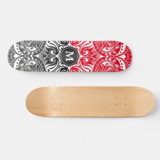 Rot, Schwarz und Weiß Mandala - Monogramm Skateboard (Horizontal)