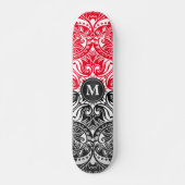 Rot, Schwarz und Weiß Mandala - Monogramm Skateboard (Vorne)