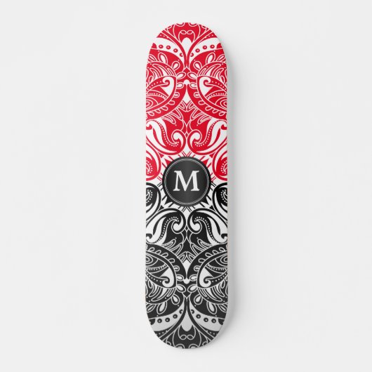 Rot, Schwarz und Weiß Mandala - Monogramm Skateboard (Vorne)
