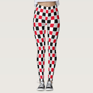 Rot, schwarz und weiß modern abstrakt kariert leggings